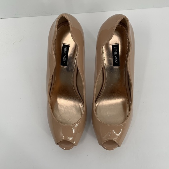 Nine West Hilare Peep toe hidden platform nude tan sandals heel shoe patent 9 - Picture 4 of 6